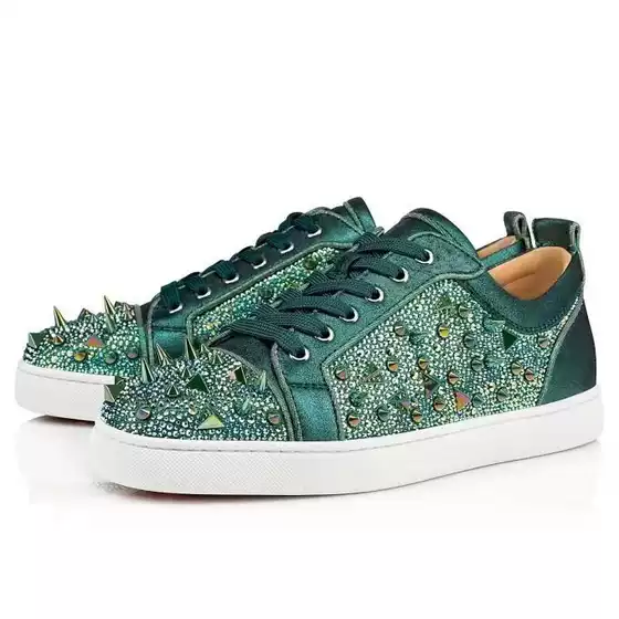 CL and GZ men's shoes with green rivets, rhinestone cowhide, low cut, red sole, women's shoes, couple board shoes, casual and versatile