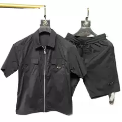 Summer Zipper Triangle New Style Retro Loose Casual Workwear Short-Sleeved Shirt Half-Sleeved Shirt Men's Jacket