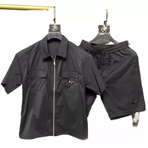 Summer Zipper Triangle New Style Retro Loose Casual Workwear Short-Sleeved Shirt Half-Sleeved Shirt Men's Jacket