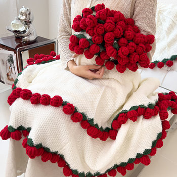 Rose Blanket Rose Knitted Blanket Multifunctional Car Blanket Aviation Blanket Office Decoration Bouquet Blanket