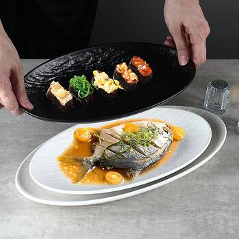New Chinese Style Stone Pattern quicksand Household Fish Plate Steamed Fish Plate Oval Commercial Fish Basin Tableware High-grade Dish Restaurant