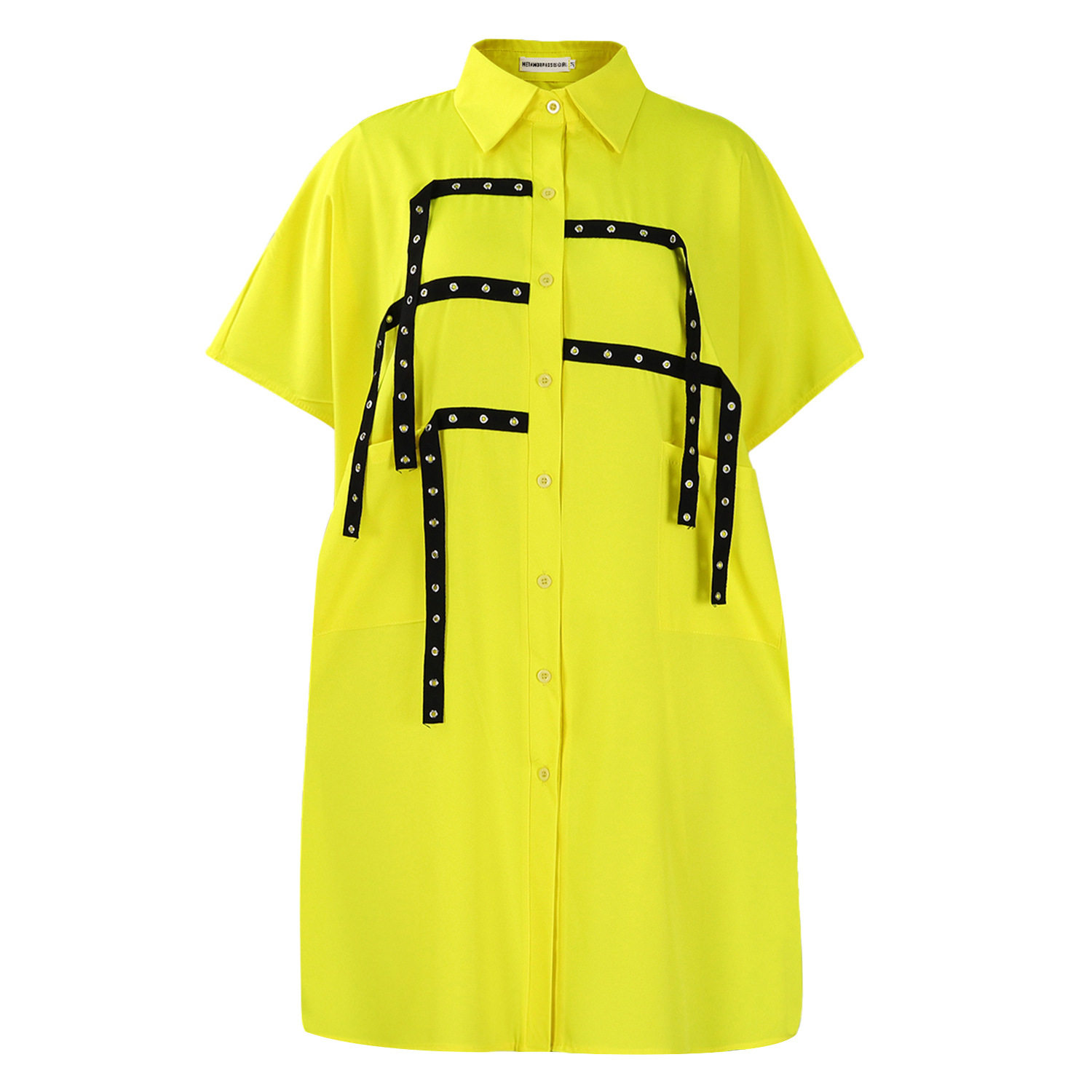 Womens Short Sleeve Fashionable Loose Fit Shirt Dress Mid Length Turn Down Collar Casual Style Wholesale Available