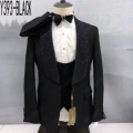 Y393-black top+vest+pants