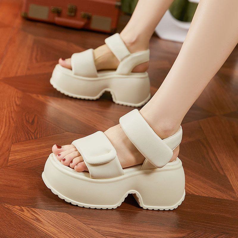 Dép sandal nữ quai chữ V đơn giản mùa hè — Đen, Len nguyên chất