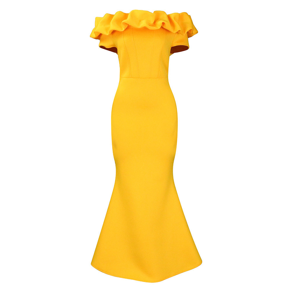 Elegant Mermaid Dress Solid Color Ruffle Trim Slim Fit Evening Gown for Special Occasions Wholesale Available