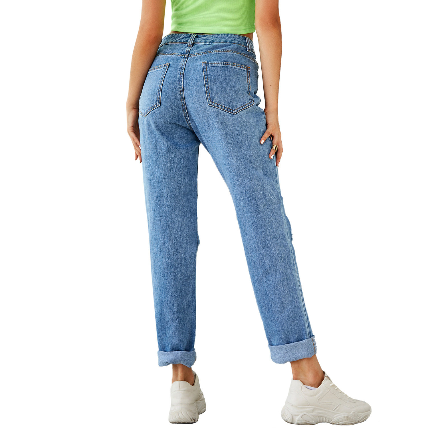 High Waisted Ripped Straight Leg Jeans Stylish Design Casual Fit Spring Summer Wear Wholesale Available