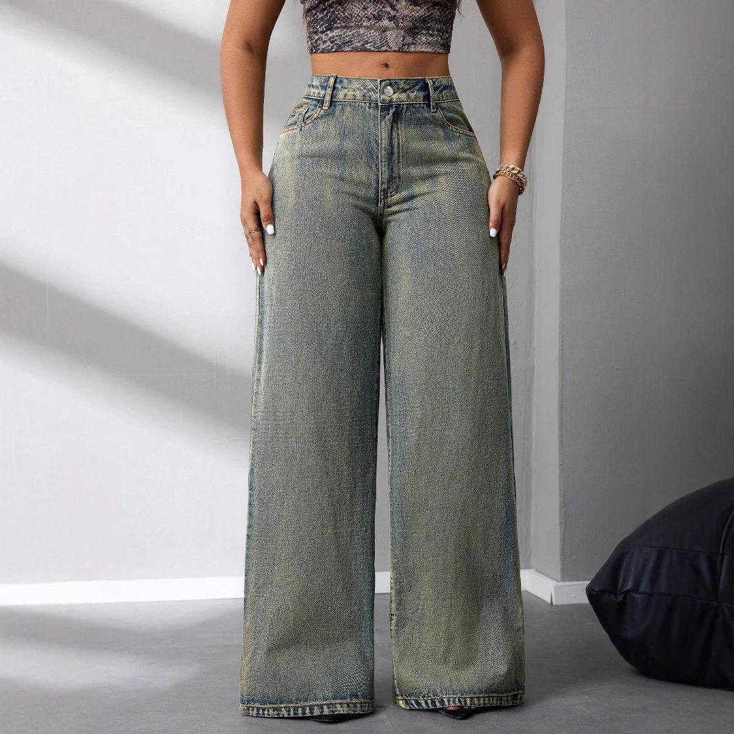 Vintage Wide Leg Jeans Loose Fit Distressed Style Casual Wear Wholesale Available low MOQ bulk order