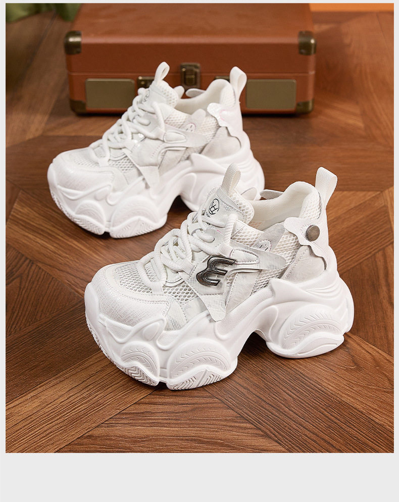 Giày sneaker nữ chunky đế dày lưới thoáng khí, gót siêu cao 8 cm — Xám, Trắng chi tiết 16