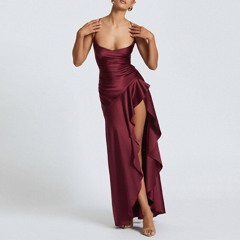 Elegant Solid Color Irregular Hem Dress Womens Summer Collection Stylish and Chic Perfect for Parties and Events
