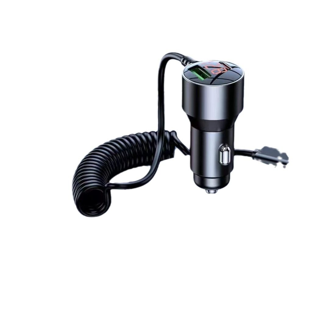 With line car charger digital display car charger 100w display super fast charge one-to-three data line car phone charger