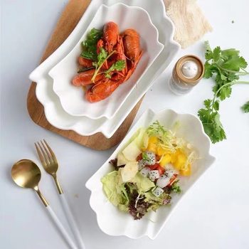 Creative hotel tableware ceramic phoenix tail bowl magnesium reinforced porcelain daily dish fruit plate salad bowl shaped wholesale