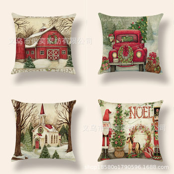 Cross-border New Amazon Hot Selling Linen Pillow Case Christmas Home Supplies Sofa Bedside Cushion Pillow Case
