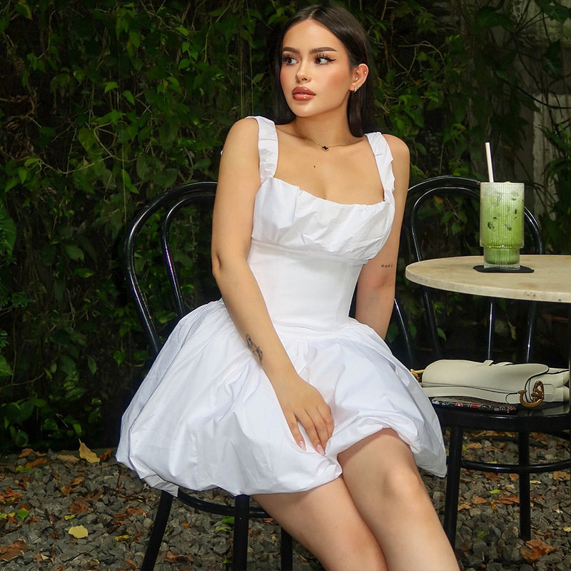 Casual Sleeveless Backless Dress Solid Color Sexy Spaghetti Straps Elegant Style Perfect for Summer Outings