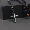 Cross-border Amazon Same-style Natural Stone Black Volcanic Rock Yellow Tiger Eye Iron Stone Cross Religious Men's Necklace