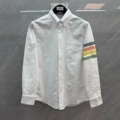 White one-sleeved rainbow four-bar oxford long-sleeved shirt