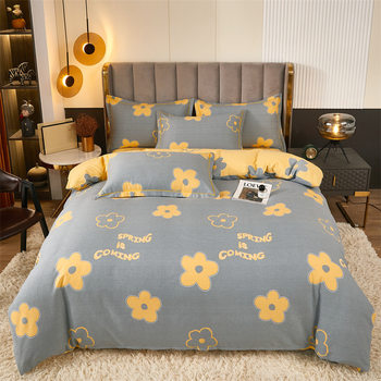 Pure Cotton Thickened Brushed Four-Piece Set, All-Cotton Printed Dormitory Three-Piece Set, Autumn and Winter Bedding, All-Season Style Zhouxin