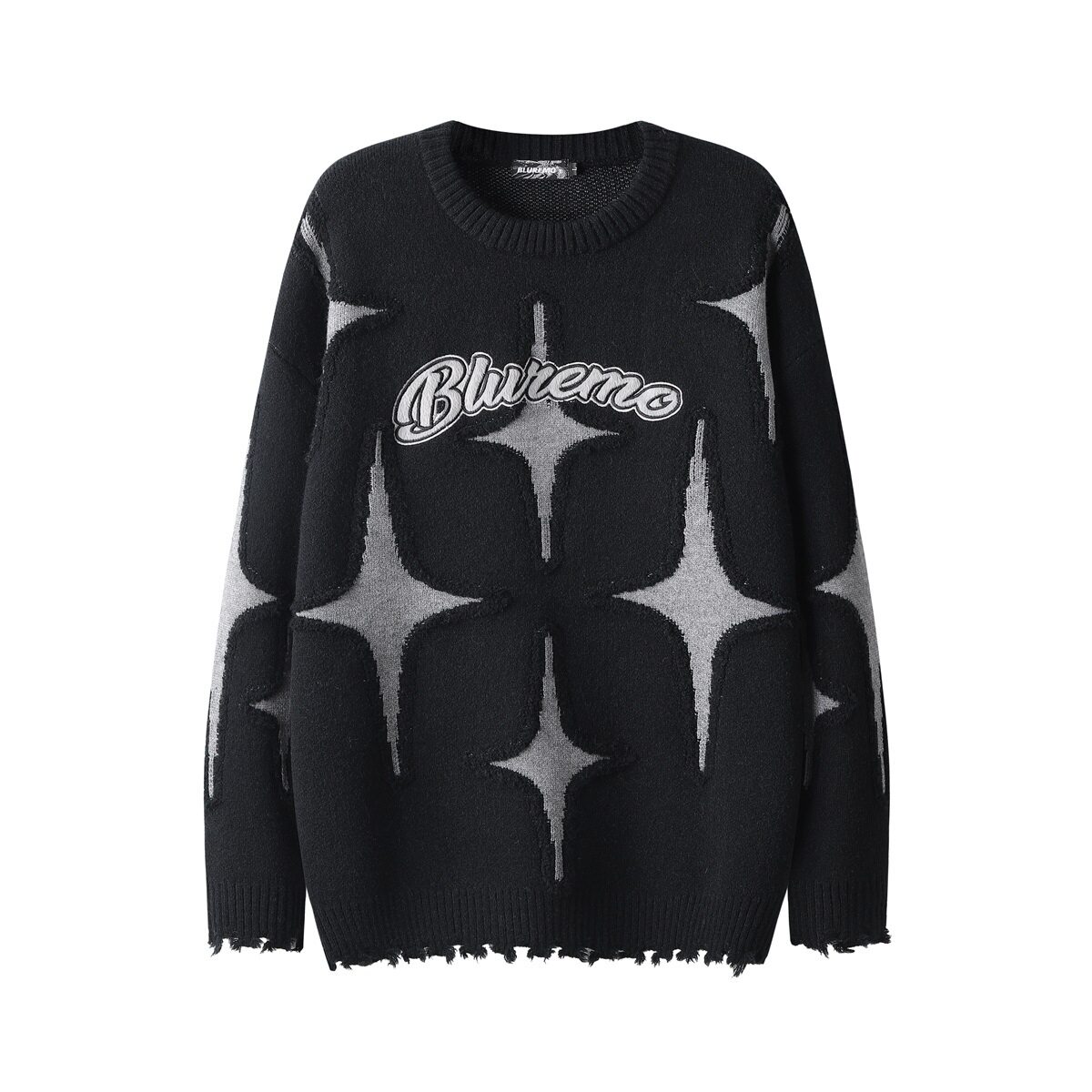 Áo Sweater Dệt Kim Cổ Tròn Tay Dài Họa Tiết Ngôi Sao Màu Nâu, Đen