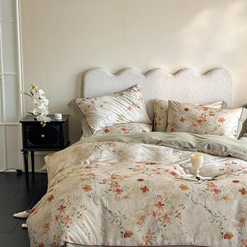 High-end 100S cotton padded sanding four-piece set autumn and winter naked sleeping bedding cotton bed sheet quilt cover light luxury high-end feeling