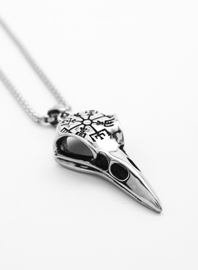 钛钢维京人朋克乌鸦吊坠项链战神