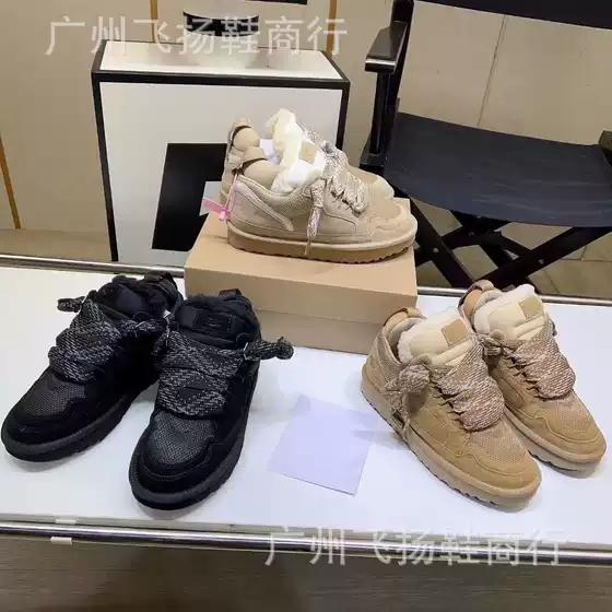 2024 autumn and winter new cow velvet wool thick-soled Mel casual lace-up non-slip low-top warm fleece-lined snow boots