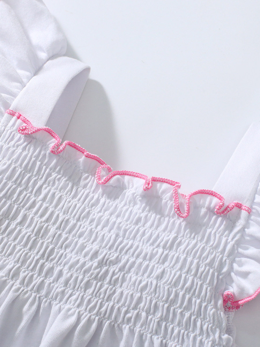 Girls' Ruffle Sleeve Vest Set, Summer Cotton Capri Pants 2-piece Outfit, Kids' Set