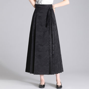 New Chinese Style Jacquard Mamian Skirt for Women, Autumn 2025 New Long Pleated A-Line Skirt