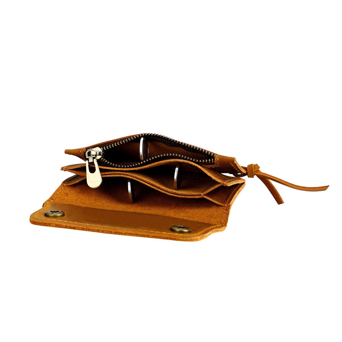 Amazon Cross-border Retro Personalized Card Bag Handmade Genuine Leather Short Wallet Crazy Horse Leather Zipper Coin Purse Storage Bag