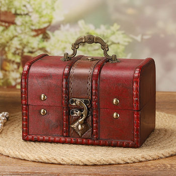 Retro Wooden Jewelry Box with Lock, Gift Packaging Box, Film and Television Jewelry Storage Box, Shooting Props Password Storage Box
