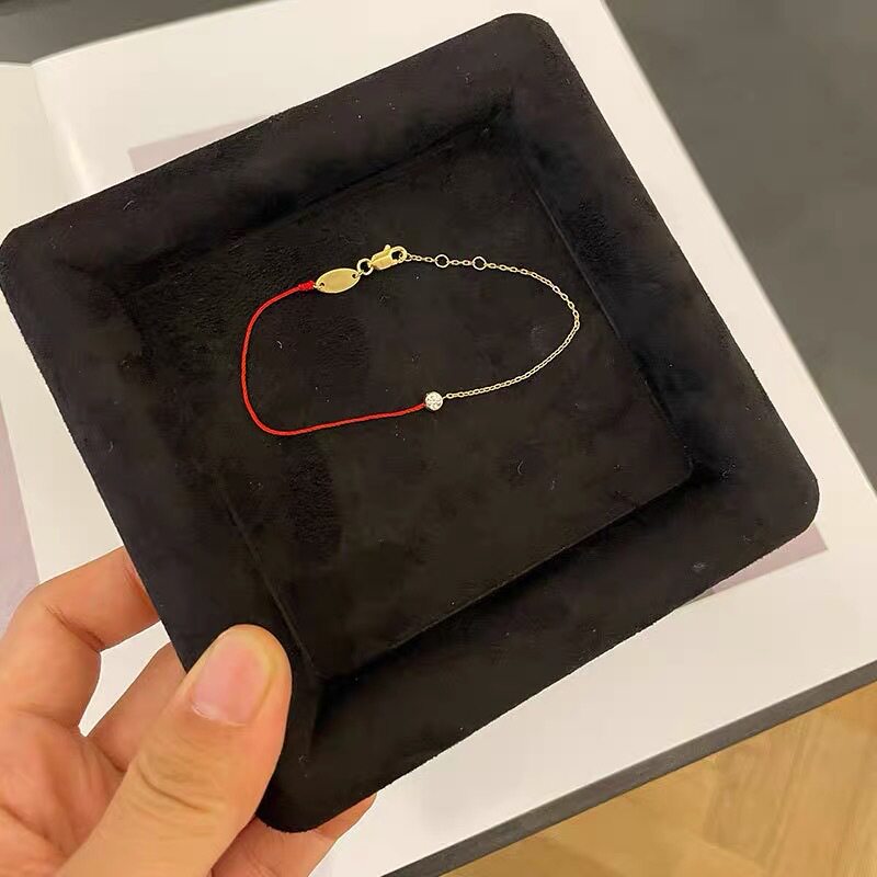 23 French red rope same style 18K gold birth year single diamond small red rope half rope half chain bracelet girlfriends gift