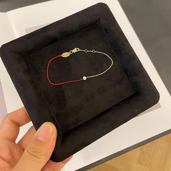 23 French red rope same style 18K gold birth year single diamond small red rope half rope half chain bracelet girlfriends gift
