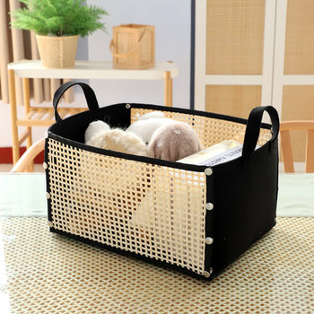 New Hot-Selling Fabric Bamboo Basket Creative Folding Fabric Splicing Dirty Clothes Basket Sundries Storage Basket with Wooden Handle