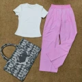 White short sleeves + pink trousers