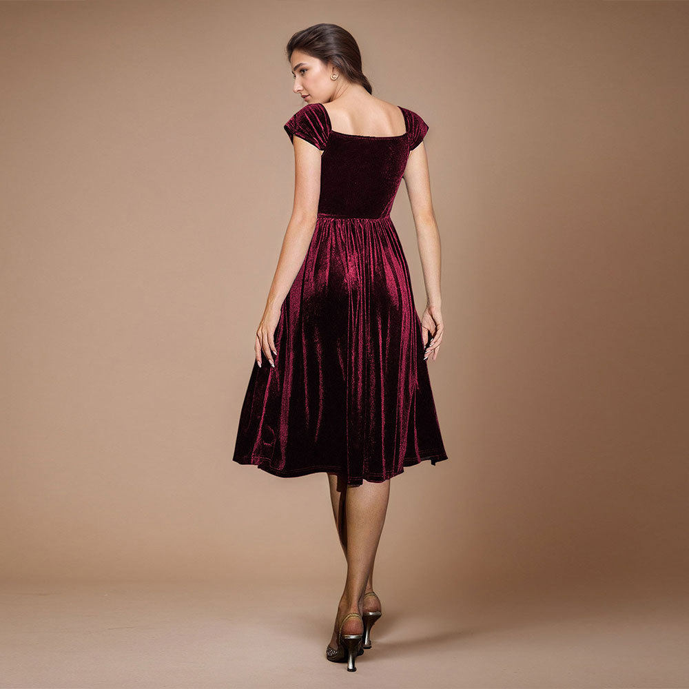 Burgundy Velvet Off Shoulder Maxi Dress Elegant Flare Skirt Evening Gown Perfect for Parties Wholesale Available