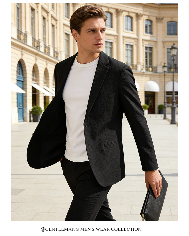 Áo vest nam phong cách casual chất liệu Tencel Lyocell co giãn chống nhăn thoáng khí — màu đen, Màu xanh dương