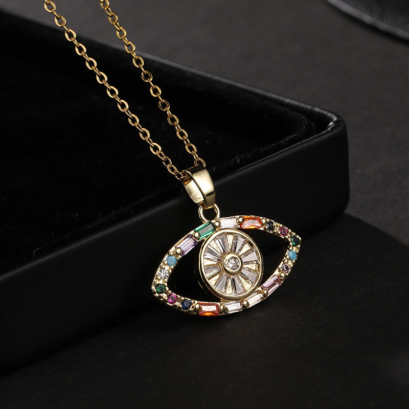European and American Cross-Border Amazon Popular Jewelry Titanium Steel Clavicle Chain Colorful Zircon Eye Pendant Devil's Eye Necklace