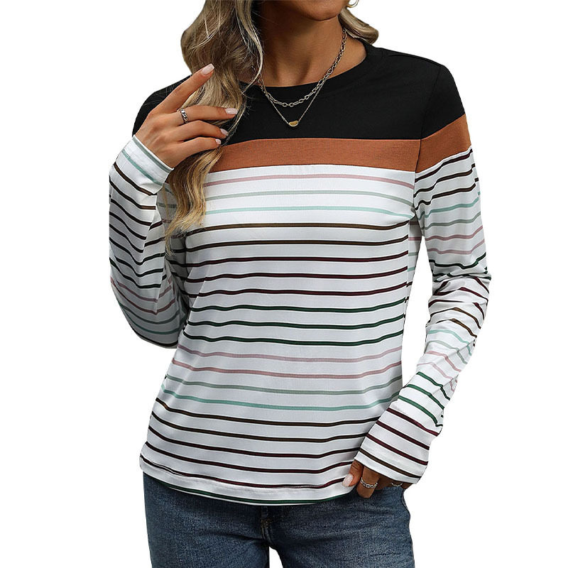 Casual Striped Long Sleeve T Shirt Spring and Autumn Style Comfortable Commuter Wear Wholesale Available