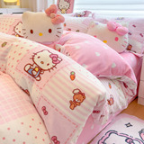 Молочный бархат Sanrio из четырех частей, зимний утолщенный студенческий костюм с рисунком кота из мультфильма KT, плюс бархатное милое стеганое одеяло из трех частей, простыня