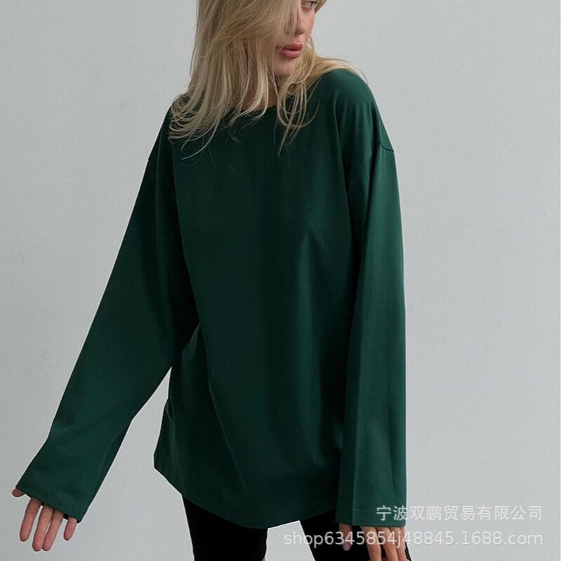 Womens Long Sleeve T Shirt Solid Color Oversized Fit 100 Cotton Casual Everyday Wear Wholesale Available