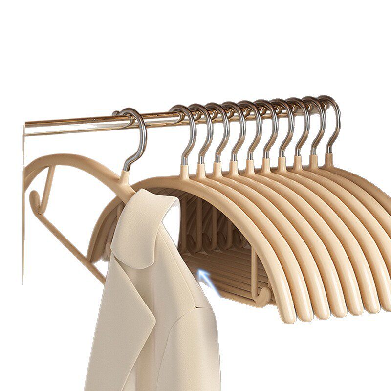 Non-Slip Semi-Circular Clothes Hanger for Home Use, Anti-Shoulder Marks, Traceless Clothes Hanger, Plastic-Coated Stainless Steel, Thickened and Reinforced, Curved Clothes Drying Rack