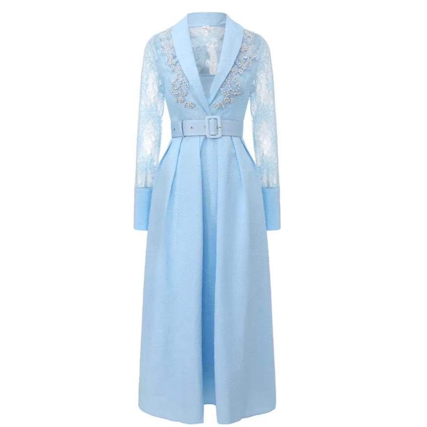 Elegant Beaded Lace Panel V Neck Dress High End Sophisticated Design Perfect for Evening Events and Formal Occasions
