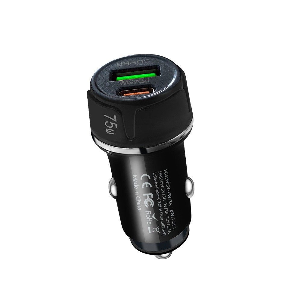 New car charger super fast charger one drag two 75W cigarette lighter dual plug fast charger car charger PD45W