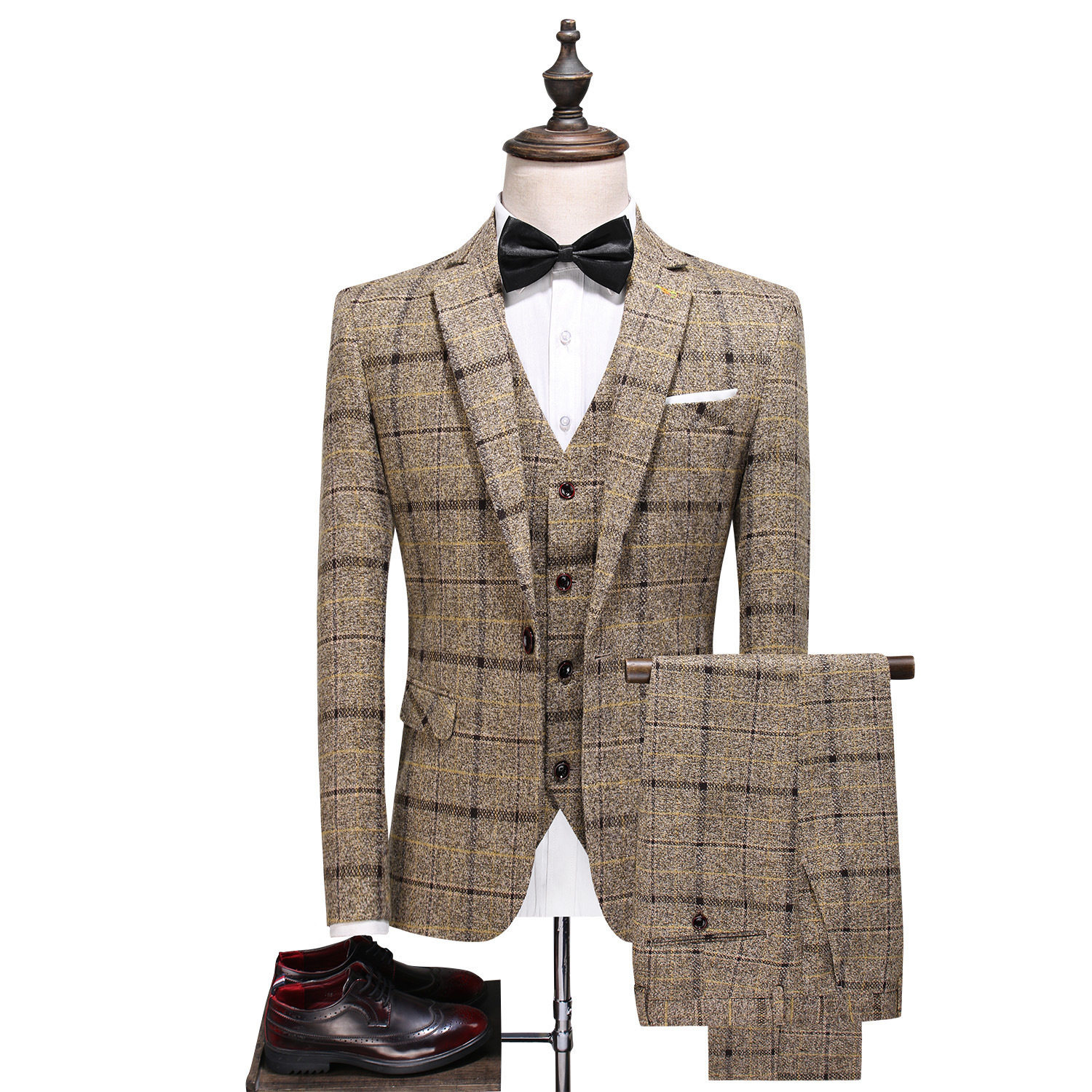 Men's suit three-piece slim British casual trendy groom's