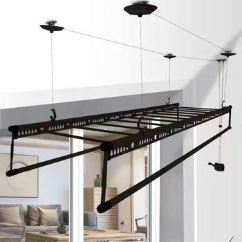 Adjustable Clothes Drying Rack for Balcony, Manual Double-Rod Clothes Drying Rod, Indoor Household Automatic Folding Quilt Drying Rack, Manual Clothes Hanger