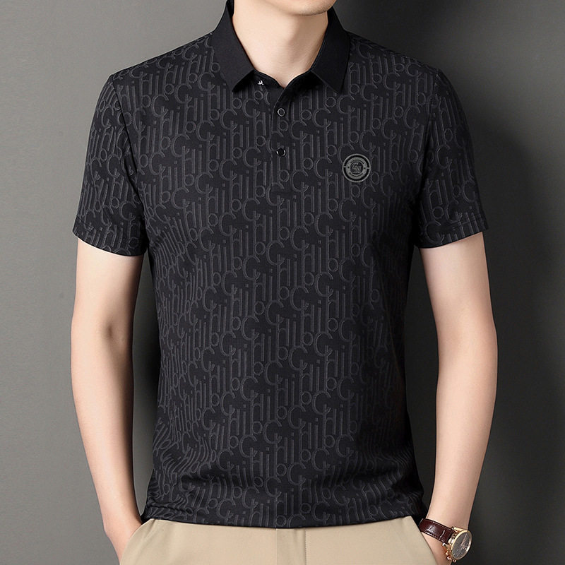 เสื้อโปโลแขนสั้นเสื้อยืดสำหรับผู้ชายฤดูร้อนใหม่ปกครึ่งแขนอิน...