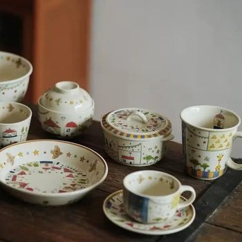 Paradise Circus Hand-Painted Ceramic Furniture Set Crayon Style High Temperature Glaze Colorfuled Ceramic Home Gift Set