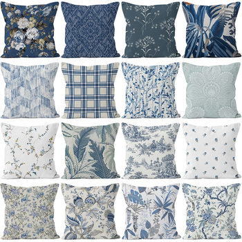 American Classical light blue Pillow Case Abstract Flower Art Cushion Cover Home Car Sofa Decorative Pillow Case