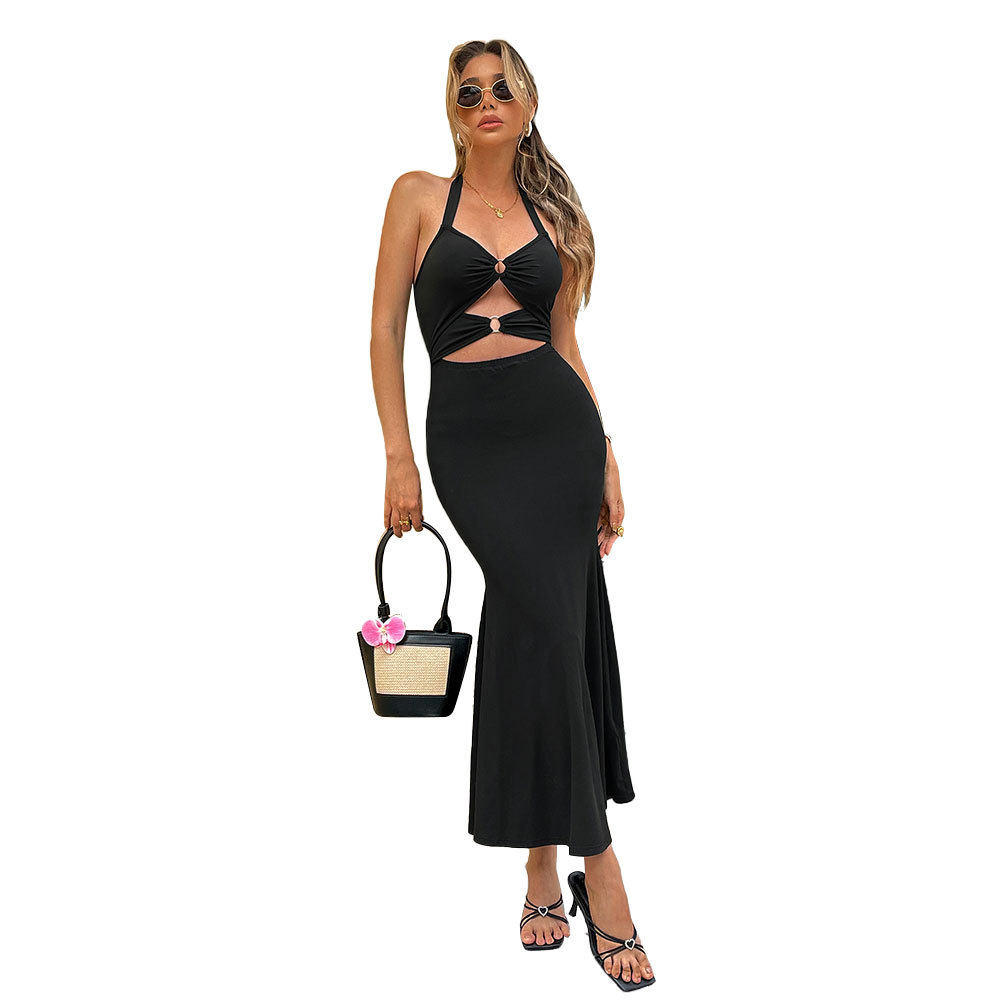 Elegant Halter Neck Dress High Waist Mid Length Sexy Style Perfect for Spring and Summer Vacations Wholesale