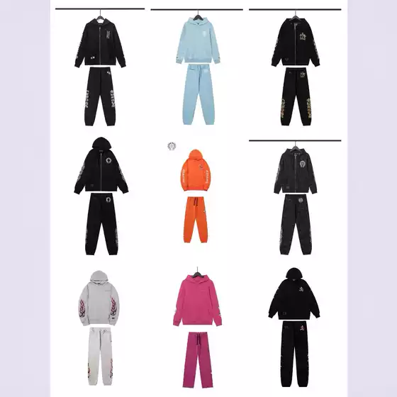 Chrome Heart Spring & Fall New Printed Loose Hooded Pullover Sweatshirt and Sweatpants Suit for Men and Women