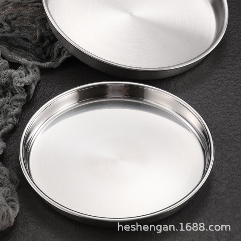Korean-style Stainless Steel Plate Disc Commercial Golden Flat Bottom Tray Thickened Cool Skin Gong Gong Rice Bowel Rice Bowel Plate Steaming Dish