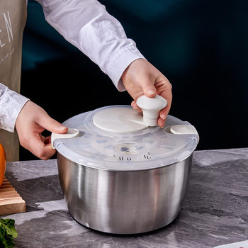 Stainless steel vegetable dehydrator does not wash vegetable basket kitchen supplies draining basket Manual spinning dryer stainless steel egg Basin